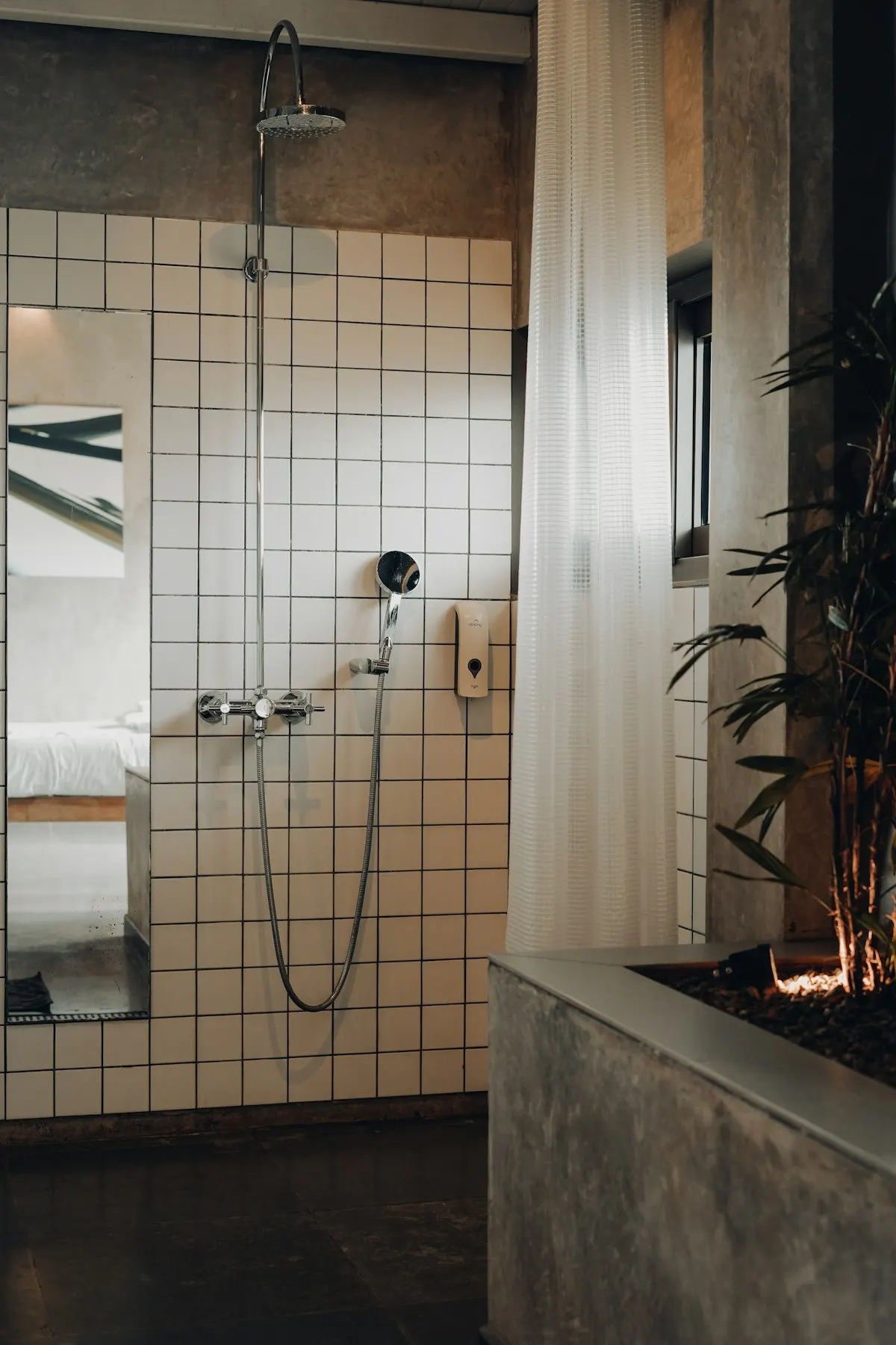 Shower in small white square tile